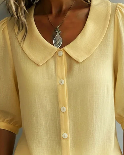 Camisa mujer algodón cuello Peter Pan elegante manga fluida