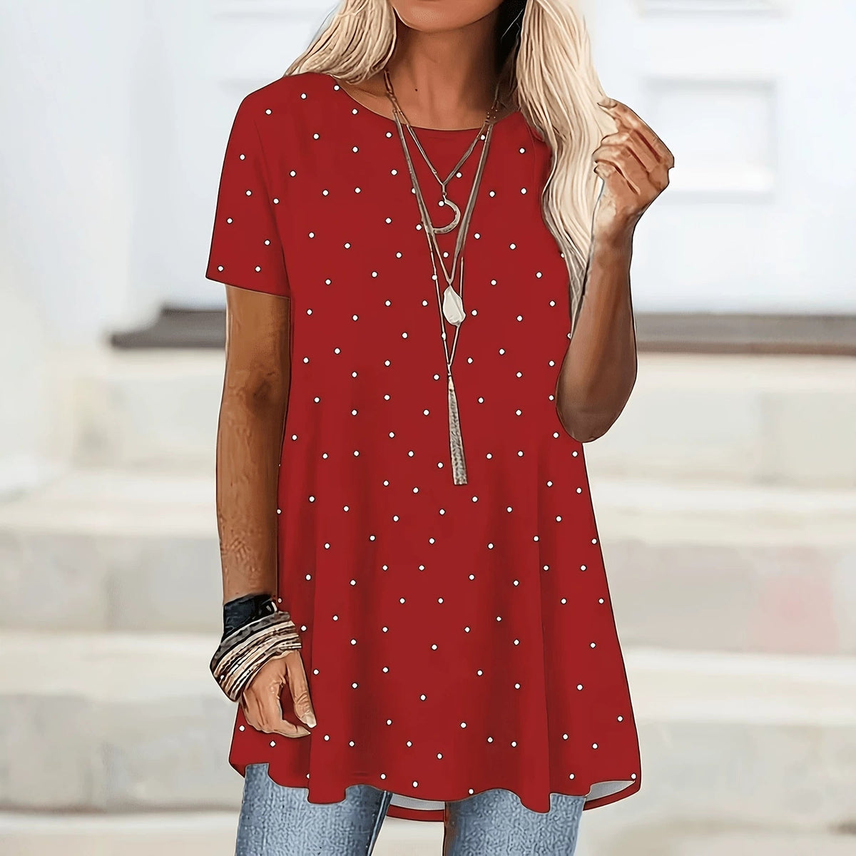 Blusa para mujer con estampado de lunares y corte en A