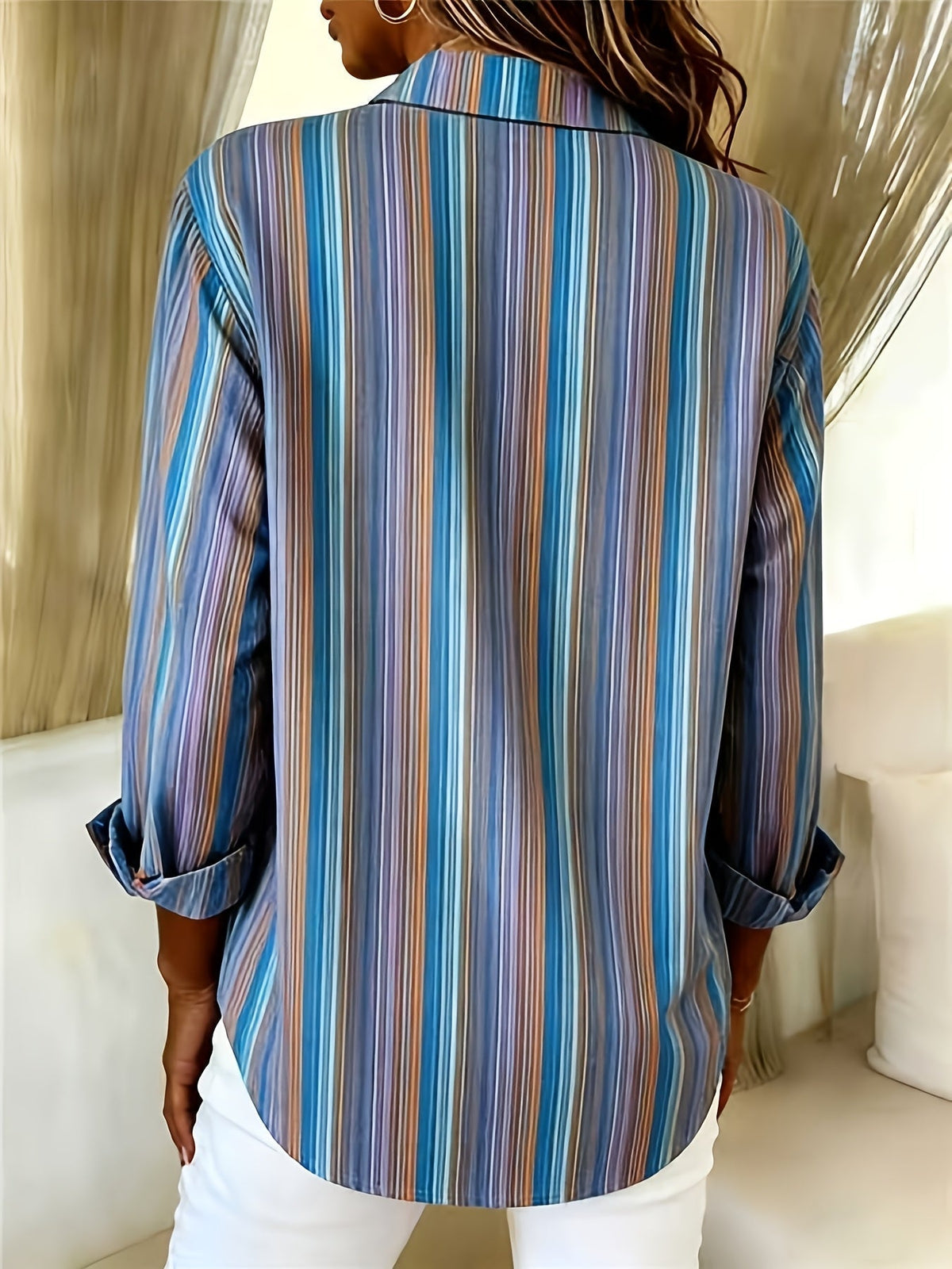 Camisa mujer rayas manga larga – blusa casual elegante ligera