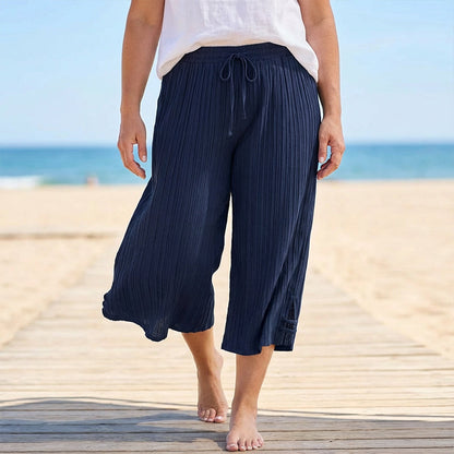 Pantalones mujer algodón lino anchos – pantalón fluido cómodo verano