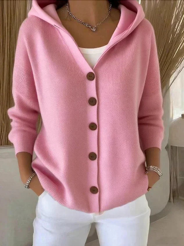 Darienne Cardigan de Punto con Capucha y Botones – Elegancia y Comodidad
