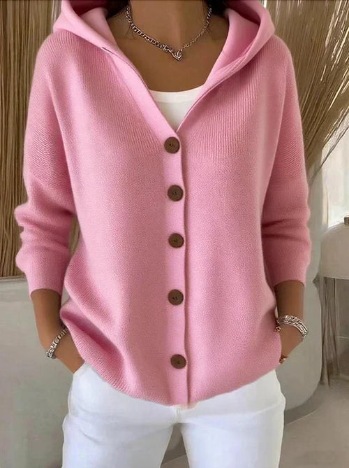 Darienne Cardigan de Punto con Capucha y Botones – Elegancia y Comodidad