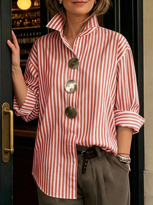 Camisa mujer rayas algodón botones metal – elegante casual