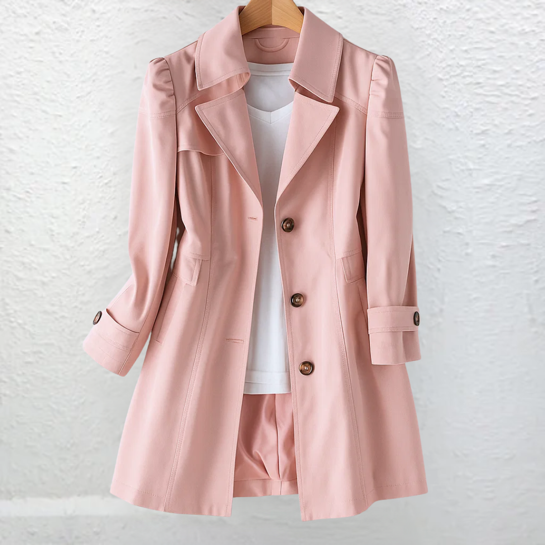 Abrigo trench mujer elegante rosa vintage – ligero y versátil