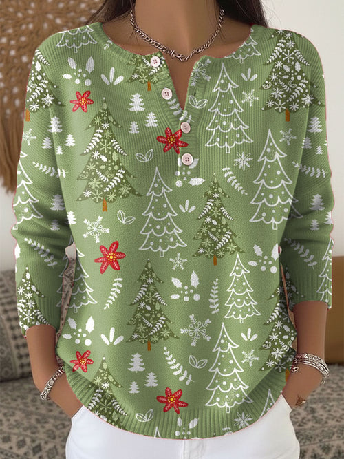 Suéter Mujer Navideño Con Botones Y Estampado Festivo – Jersey Invierno