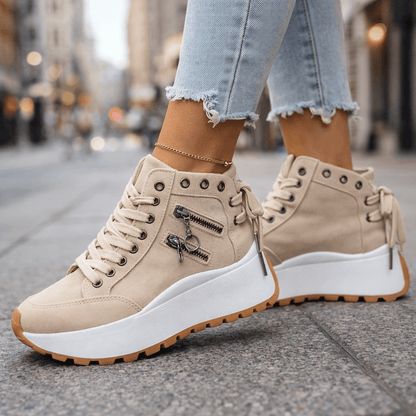 Zapatillas mujer plataforma denim chunky cremalleras urbanas