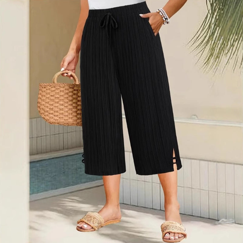 Pantalones mujer algodón lino anchos – pantalón fluido cómodo verano