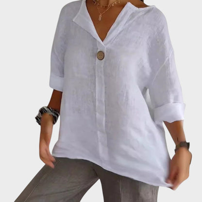 Blusa Mujer De Lino Con Escote En V – Camisa Casual Elegante
