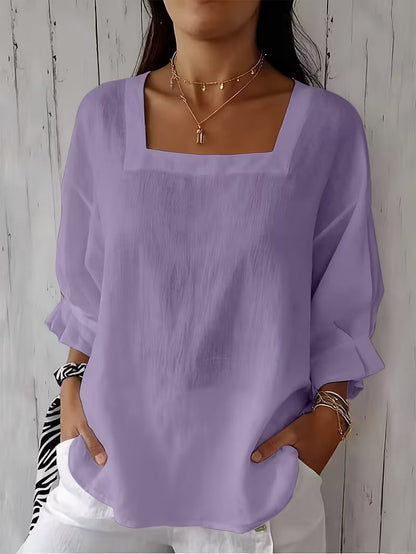 Blusa mujer de cuello cuadrado con mangas largas fluidas elegante