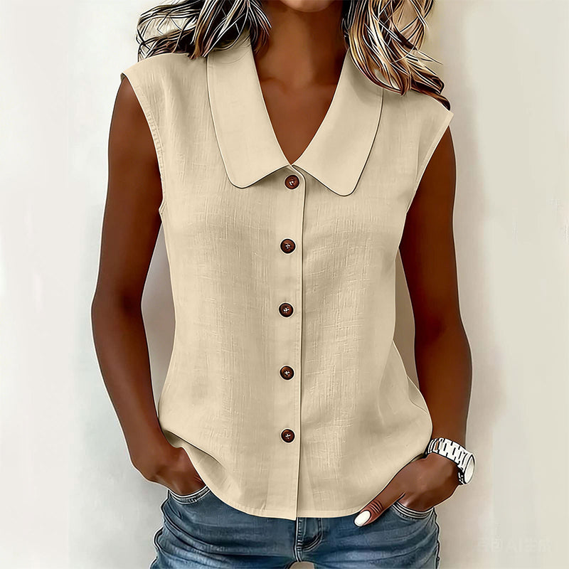 Blusa elegante sin mangas con botones para mujer