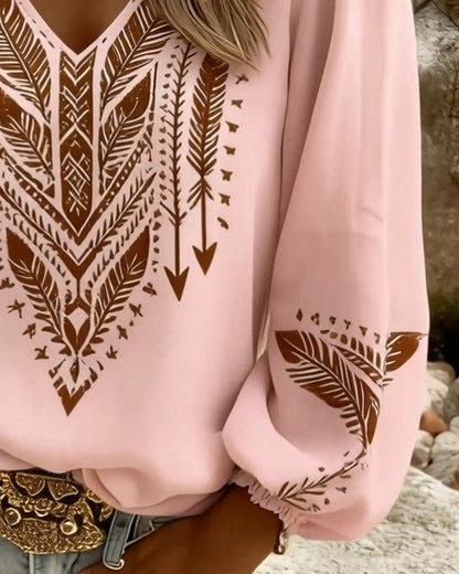 Blusa bohemia para mujer con escote en V y estampado étnico