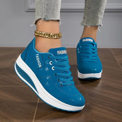 Zapatillas mujer plataforma cuero sintético cordones suela gruesa casual diario