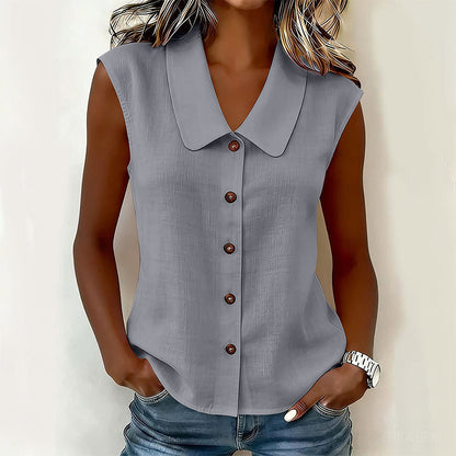 Blusa elegante sin mangas con botones para mujer