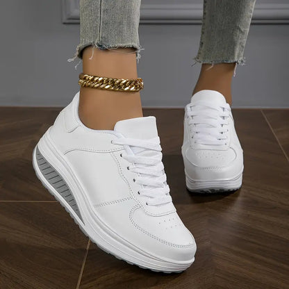 Zapatillas mujer plataforma cuero sintético cordones suela gruesa casual diario