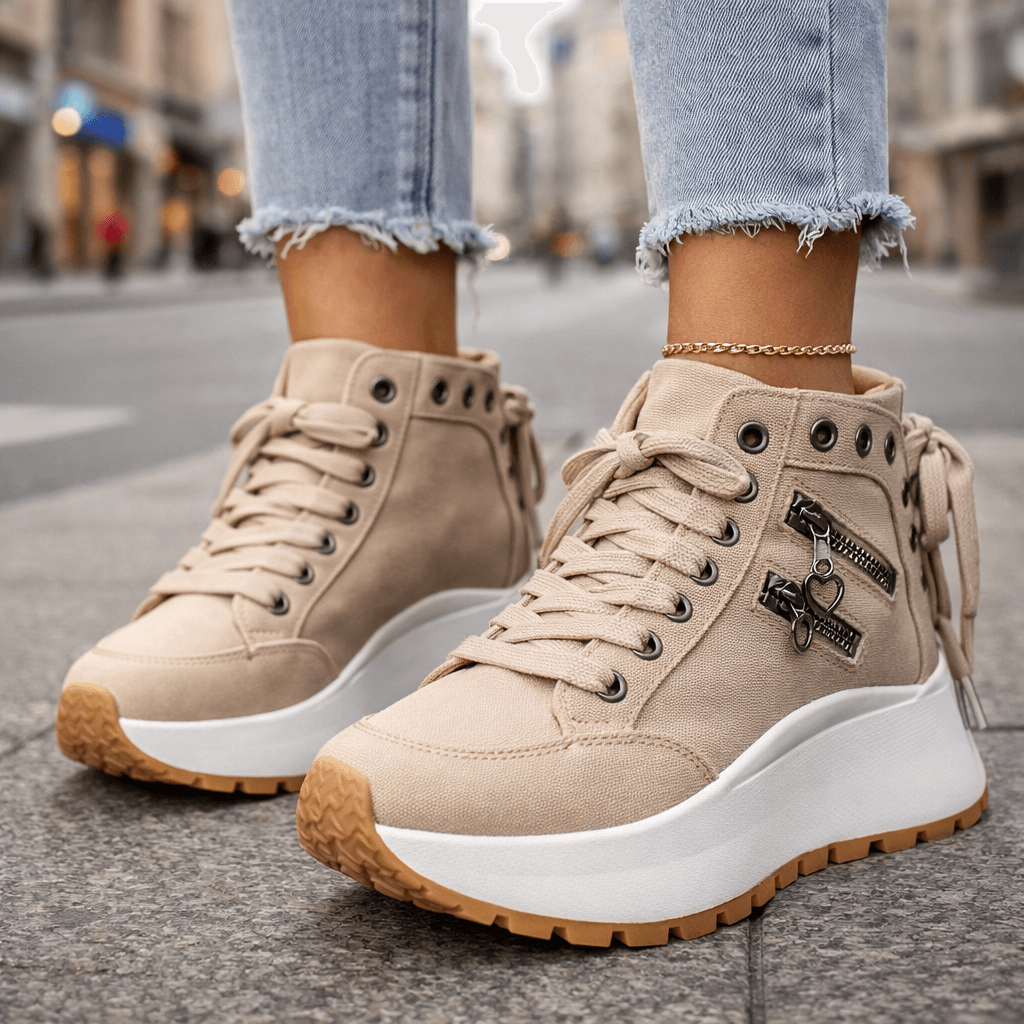 Zapatillas mujer plataforma denim chunky cremalleras urbanas