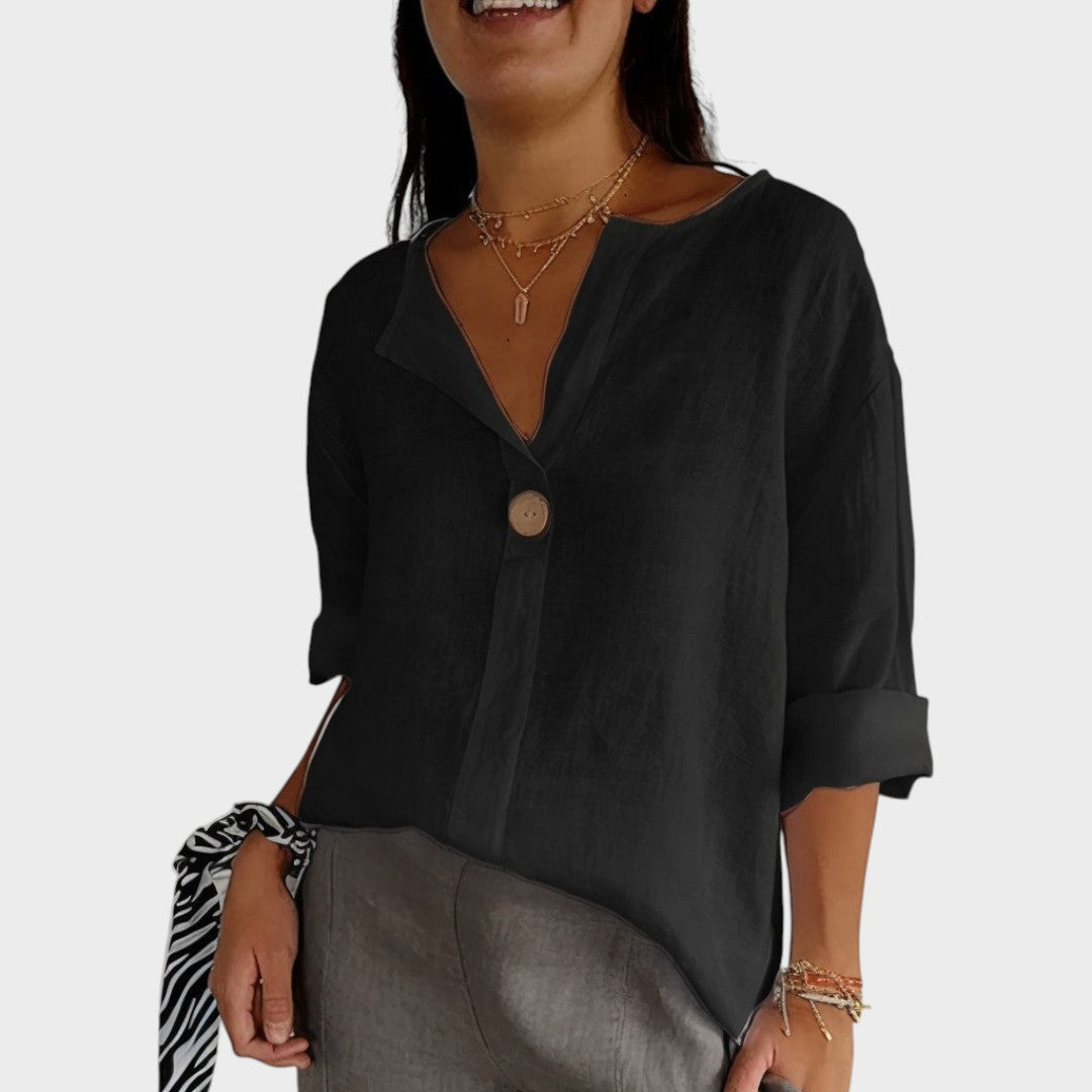 Blusa Mujer De Lino Con Escote En V – Camisa Casual Elegante