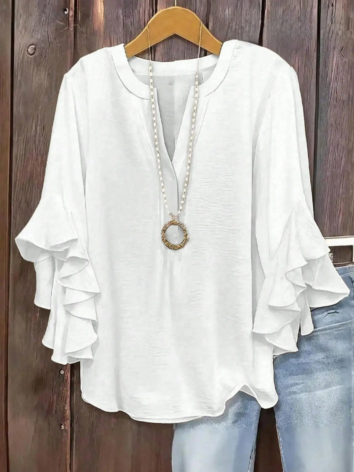 Blusa para mujer con escote en V y mangas acampanadas