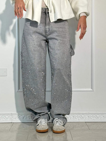Jeans Denim Brillante Efecto Globo