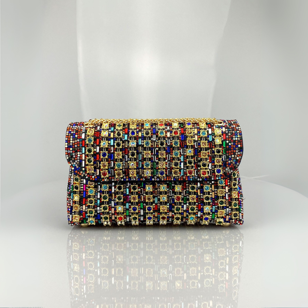 Bolso de hombro mujer elegante con cadena – bolso clutch con pedrería colores