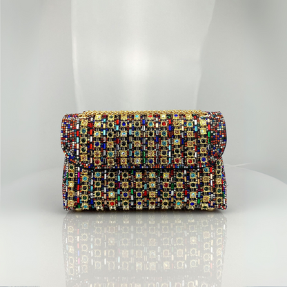 Bolso de hombro mujer elegante con cadena – bolso clutch con pedrería colores