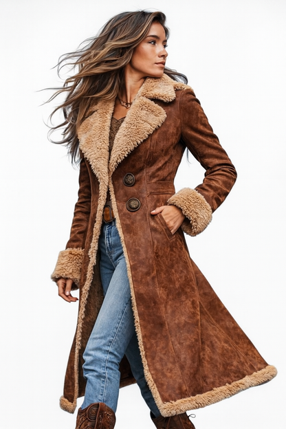 Abrigo largo de mujer con piel sintética – abrigo de invierno de estilo vintage