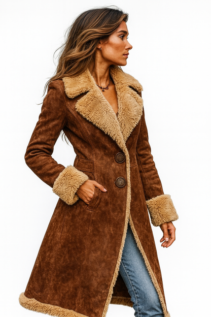Abrigo largo de mujer con piel sintética – abrigo de invierno de estilo vintage