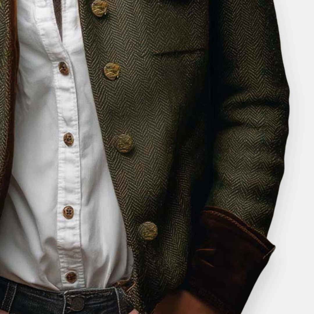 Chaqueta tweed mujer elegante – chaqueta vintage con detalles en terciopelo