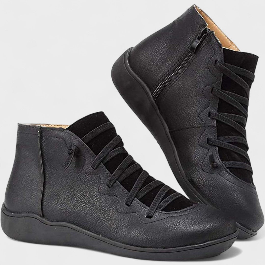 Botines mujer con cordones y cremallera lateral – estilo casual cómodo diario