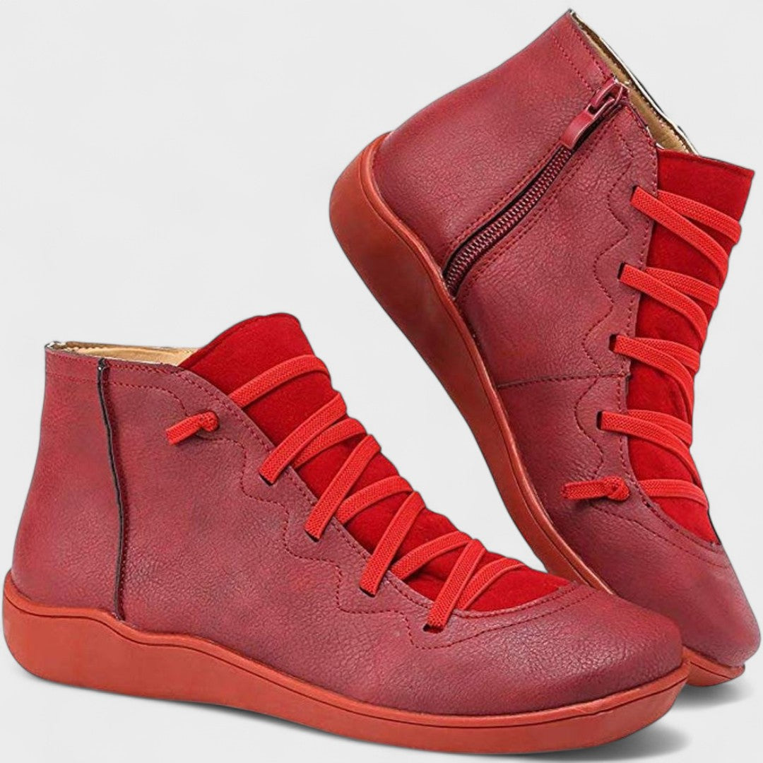 Botines mujer con cordones y cremallera lateral – estilo casual cómodo diario