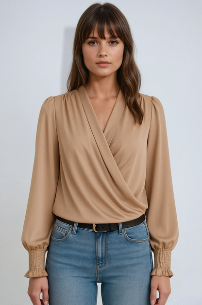 Blusa Cruzada Elegante de Manga Larga