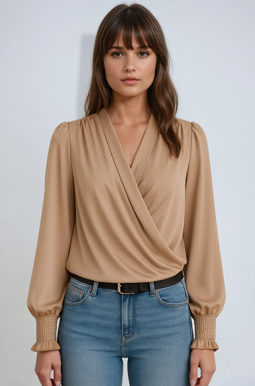 Blusa Cruzada Elegante de Manga Larga