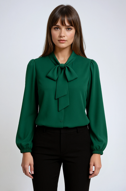 Blusa Elegante de Manga Larga con Detalle de Lazo
