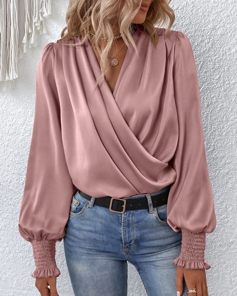 Blusa Cruzada Elegante de Manga Larga