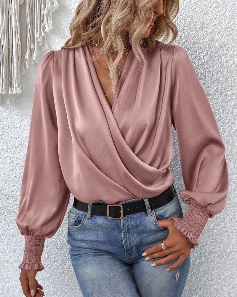 Blusa Cruzada Elegante de Manga Larga