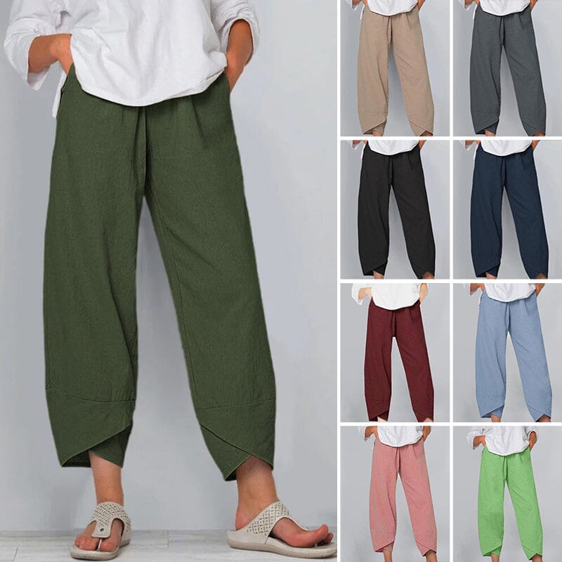 Pantalón mujer asimétrico de talle alto estilo bohemio
