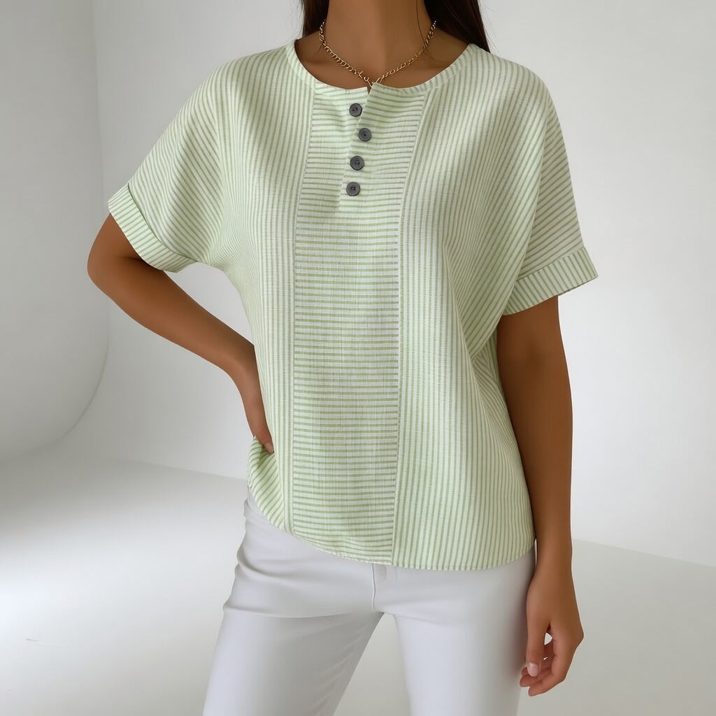 Blusa Mujer Lino Rayas Ligera – Manga Corta Casual Verano