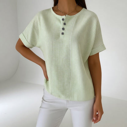 Blusa Mujer Lino Rayas Ligera – Manga Corta Casual Verano