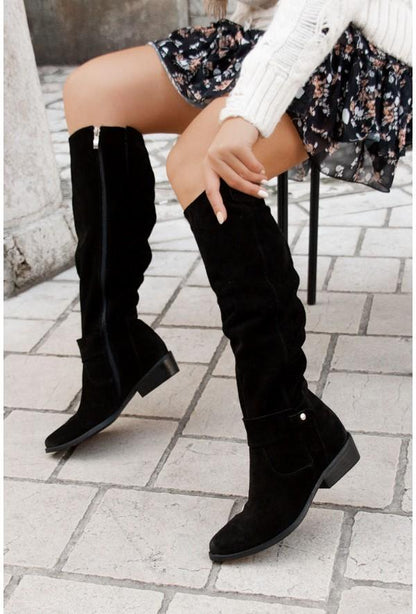 Botas mujer altas con diseño suave tipo ante – estilo elegante invierno