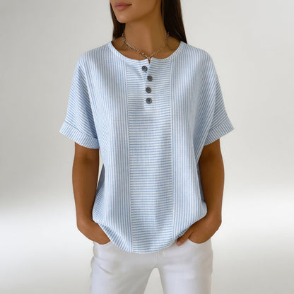 Blusa Mujer Lino Rayas Ligera – Manga Corta Casual Verano
