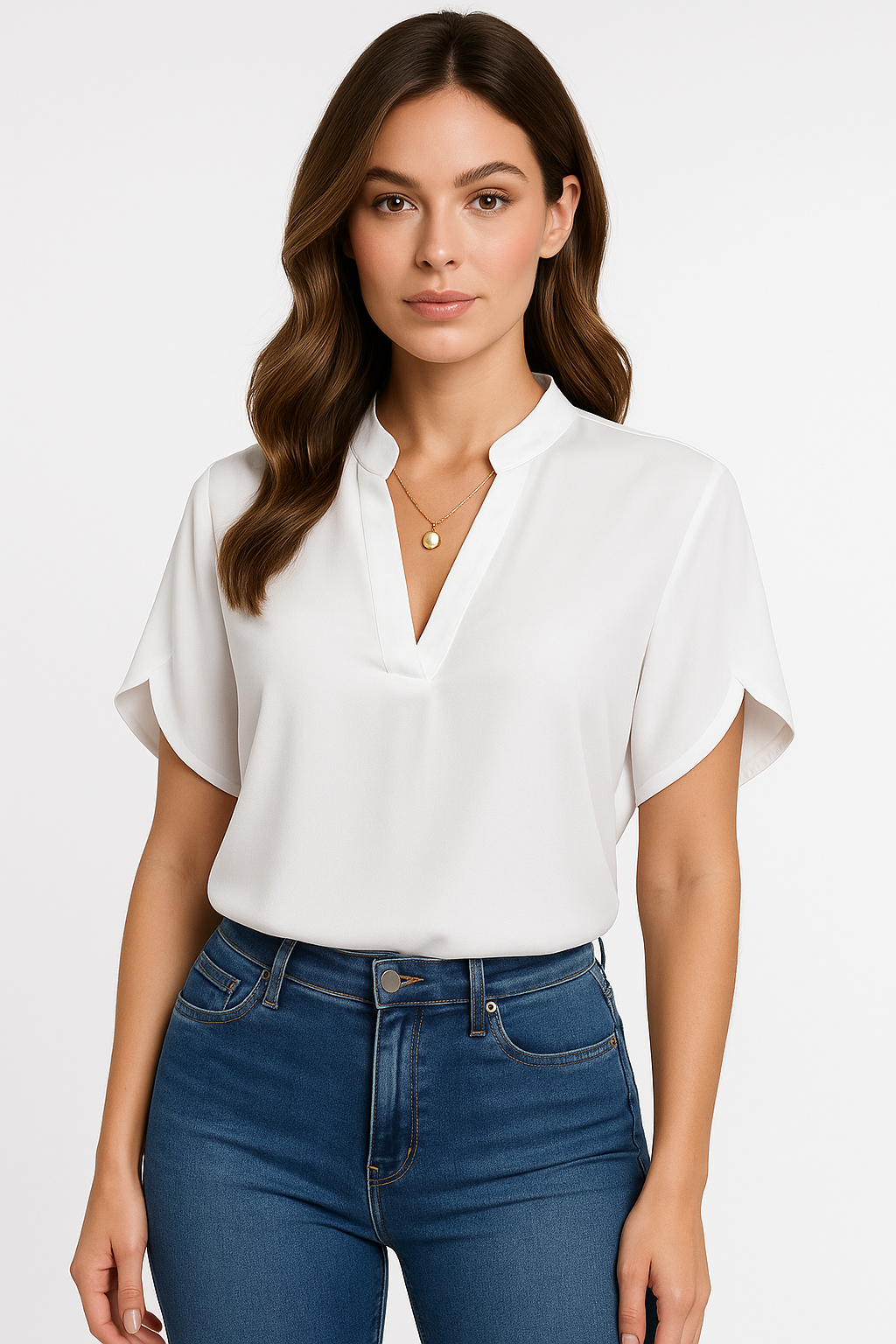 Blusa con cuello mandarín y escote en V