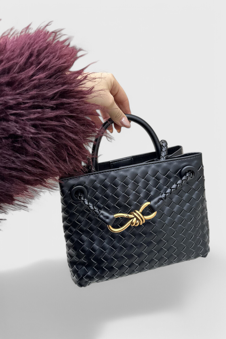 Bolso tejido mujer negro cuero vegano – bolso elegante grande moderno