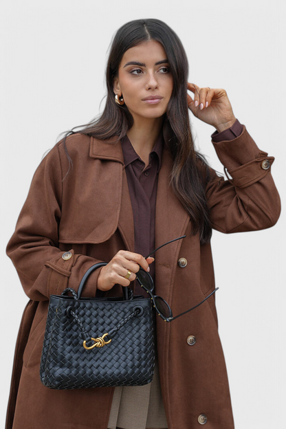 Bolso tejido mujer negro cuero vegano – bolso elegante grande moderno