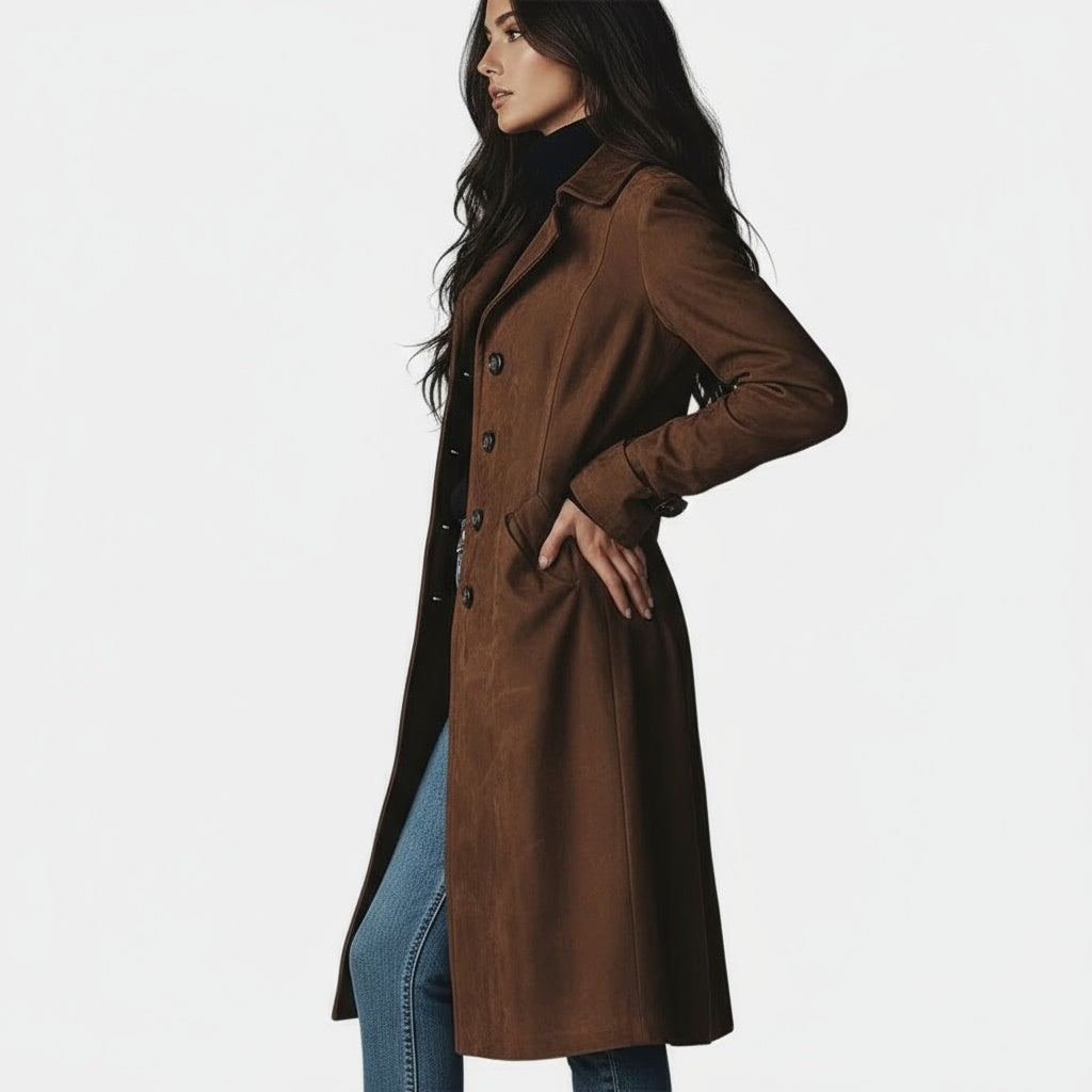 Abrigo largo mujer efecto ante – aun abrigo elegante con botones
