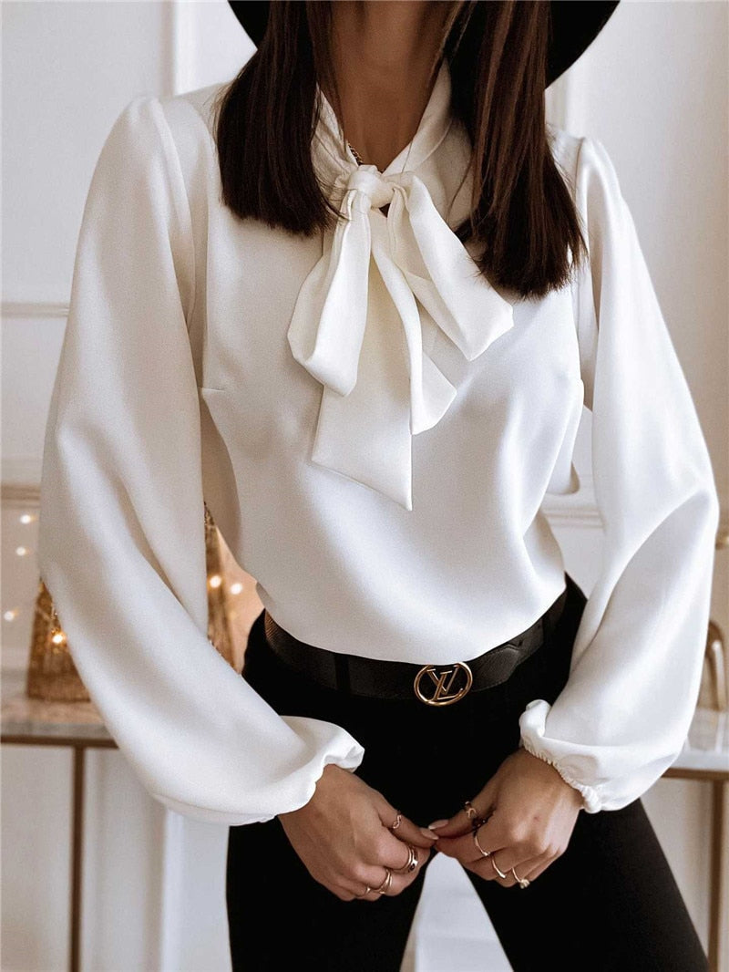 Blusa Elegante de Manga Larga con Detalle de Lazo