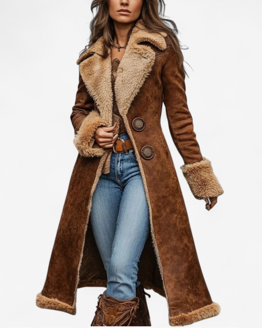 Abrigo largo de mujer con piel sintética – abrigo de invierno de estilo vintage