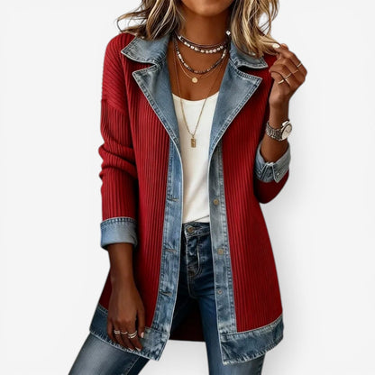 Chaqueta mujer punto y mezclilla – chaqueta casual estilo moderno elegante