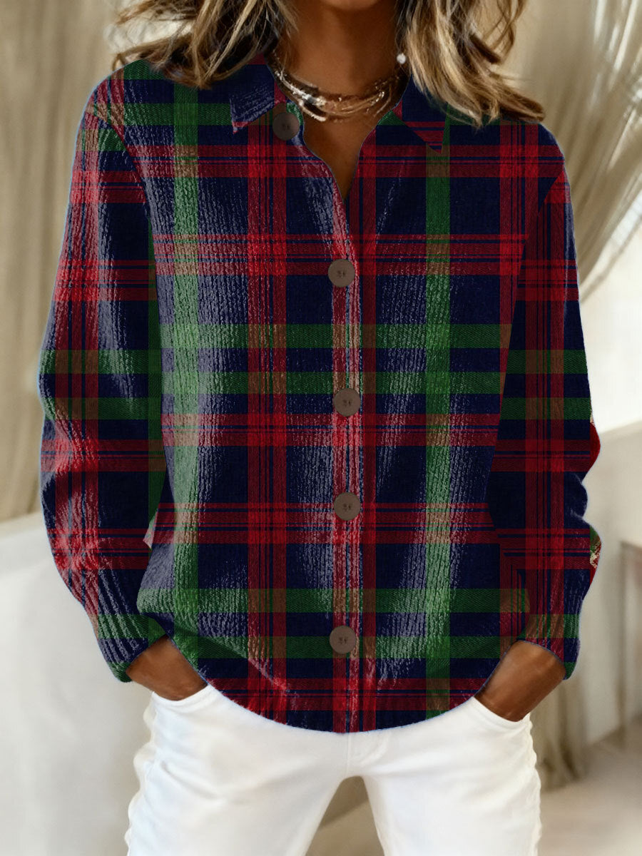 Blusa mujer con capucha a cuadros y botones – estilo casual moderno diario