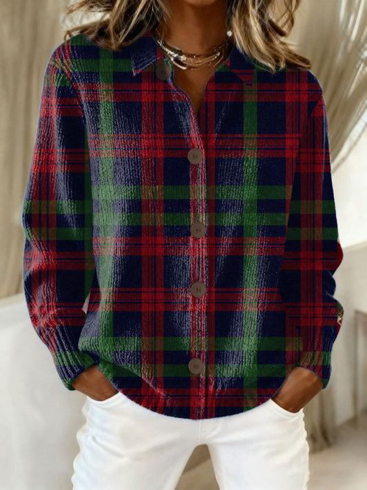 Blusa mujer con capucha a cuadros y botones – estilo casual moderno diario