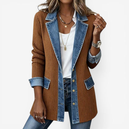 Chaqueta mujer punto y mezclilla – chaqueta casual estilo moderno elegante