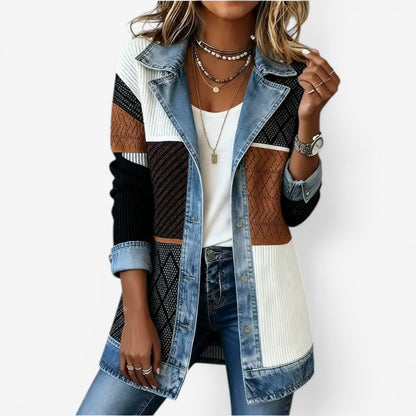 Chaqueta mujer punto y mezclilla – chaqueta casual estilo moderno elegante